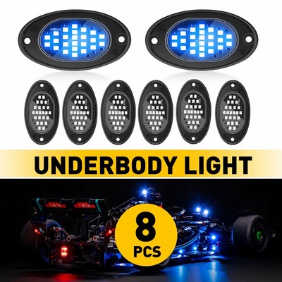 8X Blue LED Rock Light Underbody Trail Rig Glow Lamp Car Offroad SUV Pickup EAW