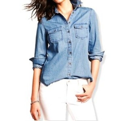 Banana Republic Shirt Go to Denim Button Down Cotton Blend Blue Size Large