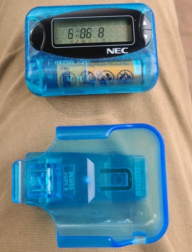 NEC Arch Flex Wireless Pager Beeper & Belt Clip Vintage Blue See Through