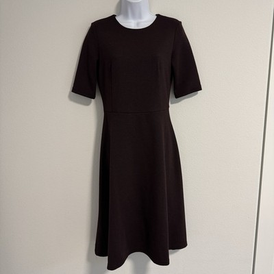 O stin Women s Structured Maroon Midi Dress With Round Neck Short Sleeves Sz M