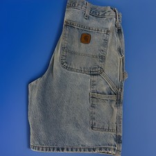 FADED Original Carhartt B29 STW Blue Denim Carpenter Jean Work SHORTS Sz 34