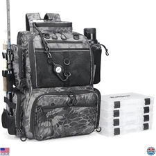 Rabjen Fishing Tackle Backpack - Ultimate Gear Storage with Rod & Bottle Holders