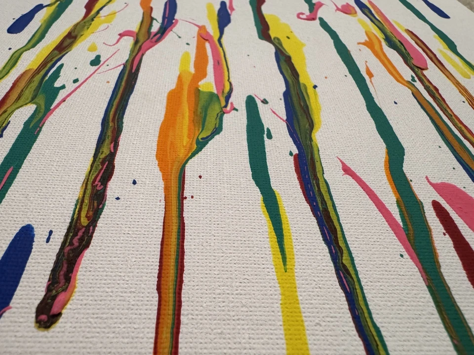 Arte pintado a mano acrílico sobre lienzo - pintura original abstracta "eléctrica" 10X10 Foto 3 de 4