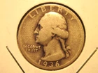 1936D WASHINGTON QUARTER, SILVER, FREE SHIPPING (#885D)