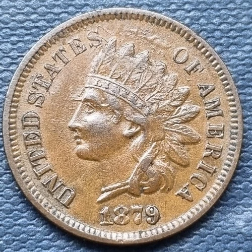 1879 Indian Head Cent 1c AU Very Interesting Die Breaks #97930