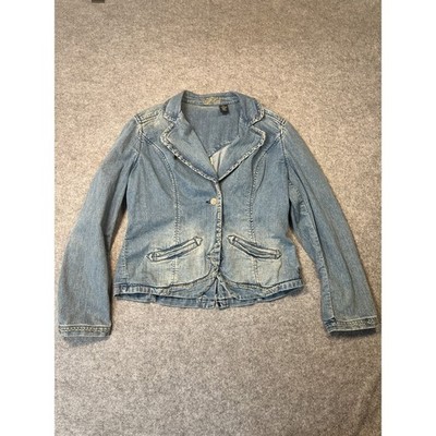 Kika Jeans Western Tailored Denim Blazer Size Large Blue Contrast Stitching