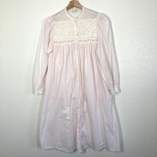 Vintage Christian Dior Nightgown Womens Medium Pink Lace Button Peignoir Long