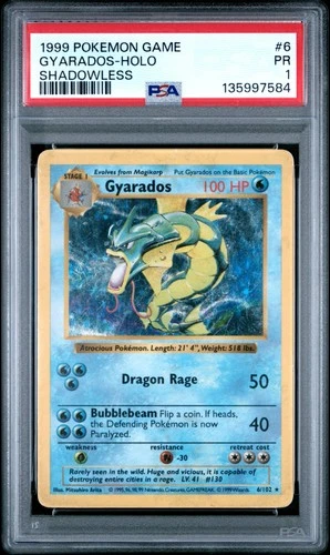 PSA 1 Gyarados 6/102 1999 Base Set (Shadowless) Holo Rare Pokemon Card