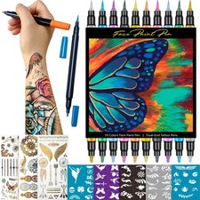 Temporary Tattoo Markers for Skin - Dual Tip 10 Colors Tattoo Pens for Skin Temp