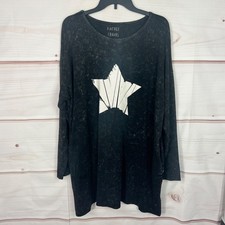Vintage Canvas Dress Womens Medium Black Acid Wash Mini Star Graphic Long Sleeve