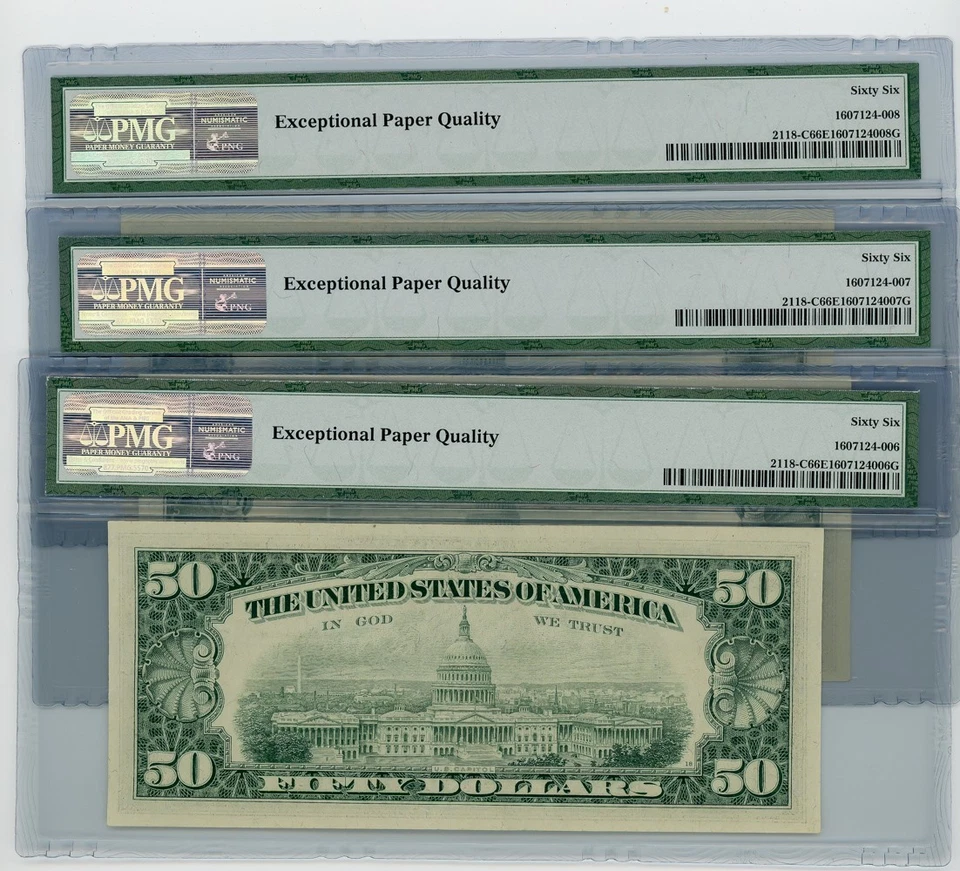 FR. 2118-C $50 1974 3 Consecutive Federal Reserve Note 66 EPQ PMG DC-2562 - Image 2 of 3