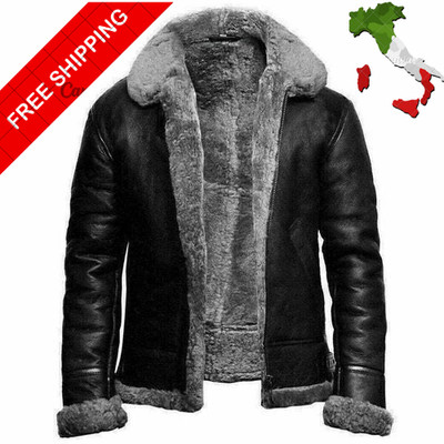 Herren Echt Schaffell Jacke RAF Flieger B3 Bomber Pilot Mantel -