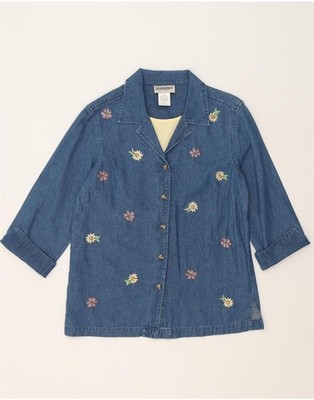DONNKENNY Damen Oversize 3/4 Arm Jeanshemd UK 10 Small Blau Blumen BZ06