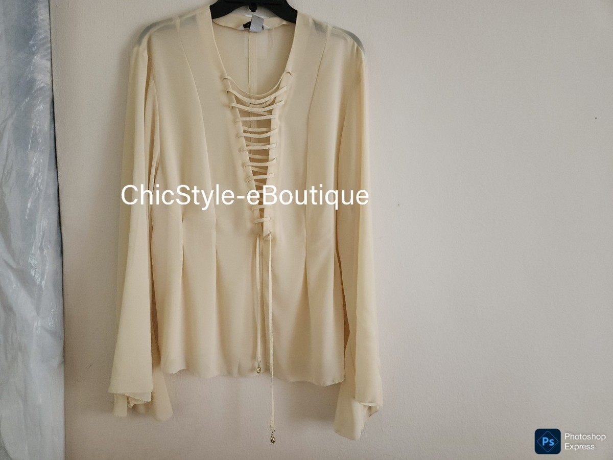 【Eaphi】slit ribbon sheer blouse ivory Eaphi slit button sheer tops