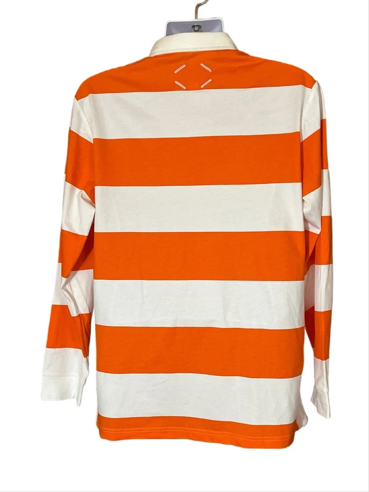 Camisa polo masculina manga longa Adidas laranja média listrada branca rugby Adicross - Imagem 2 de 4