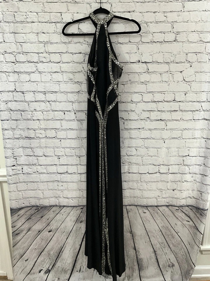 Nuevo con etiquetas Vestido de Sirena Intrigue by Blush Azul Marino Lentejuelas Encaje Halter Cuello Baile de graduación Talla 2 Foto 2 de 3