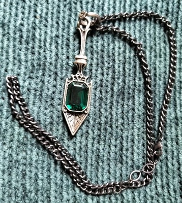 Alchemy UK Sucre Vert Absinthe Spoon 22'' Pendant Necklace Green Crystal P607