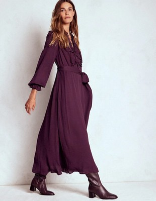 Boden Hemdblusenkleid vorne mit Rüschen neu mit Etikett - UK 12 Reg - Dark Cherry