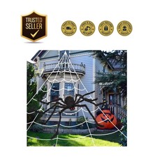 Authentic 200" Outdoor Spider Web with 59" Scary Spider for Halloween Fun