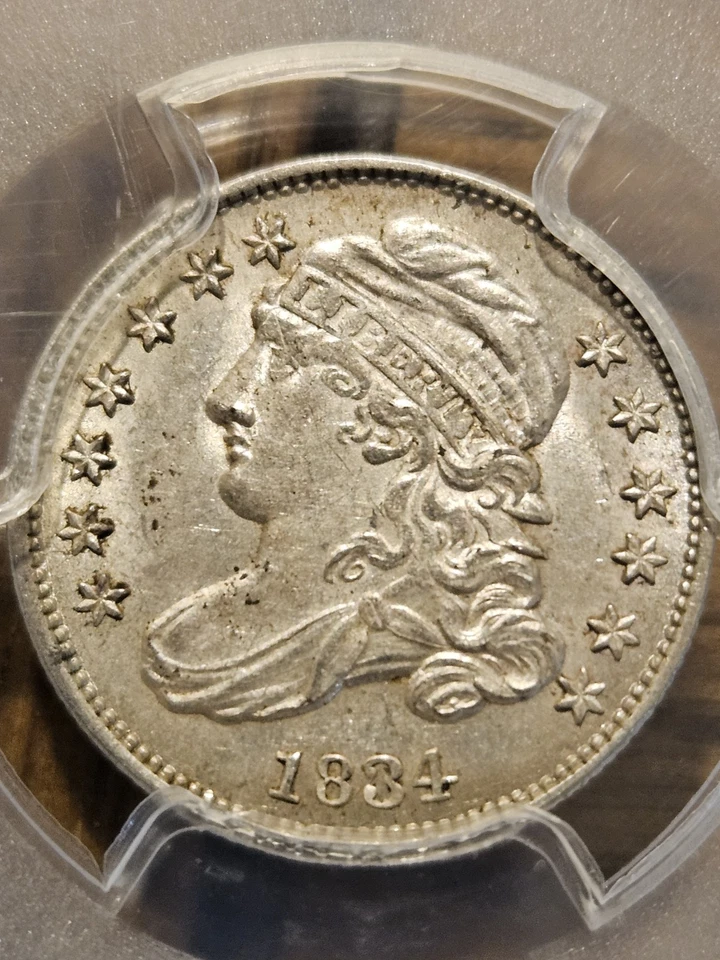 1834 CAPPED BUST DIME PCGS GRADED MS63 (SMALL 4) REVERSE MOUNTED. - Image 4 of 4