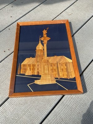 Vintage Polish Straw Art Work Picture With Wood Frame 1950 s/60 s MCM