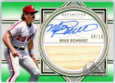 Mike Schmidt 2022 Topps Definitive Green Relic Autograph Card #DARC-MSC 09/10