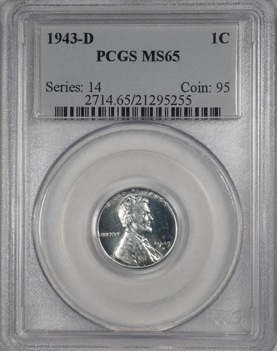 1943 D 1c Lincoln Steel Wheat Cent PCGS MS 65