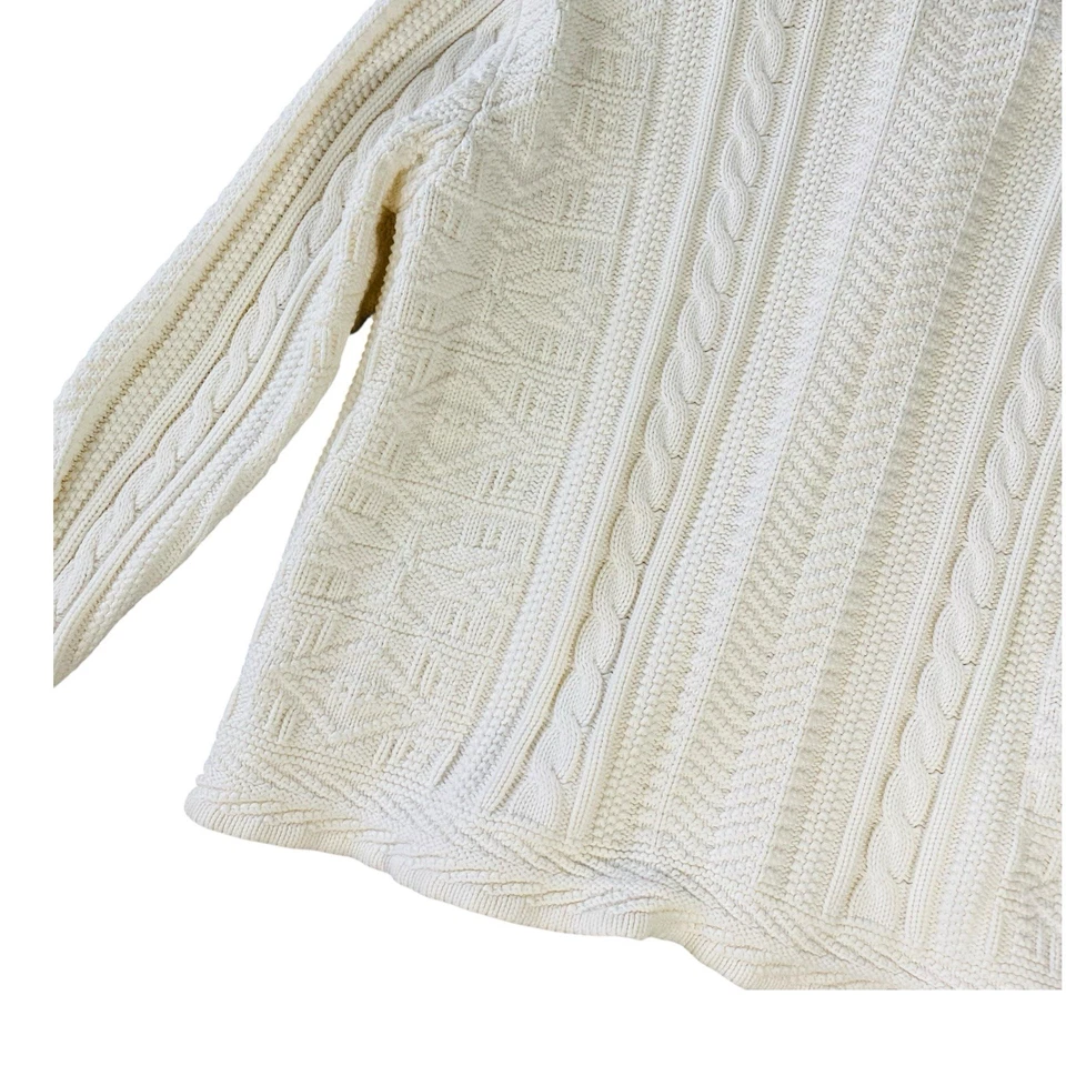 VINTAGE L.L. Cardigã de malha BEAN Fair Isle cabo creme marfim pescador médio  - Imagem 4 de 4