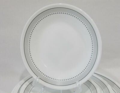 Corelle MYSTIC GRAY 6 3/4 BREAD PLATE Appetizer BORDER of SOFT GREY BANDS & DOTS