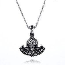 Stainless Steel Mens Viking Valknut Amulet Axe Pendant Necklace