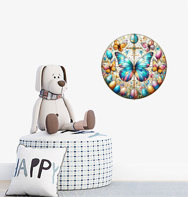 Ostern Buntglas Schmetterling Ei Wandbild Kinderzimmer Vinyl Aufkleber Abziehbilder a11164