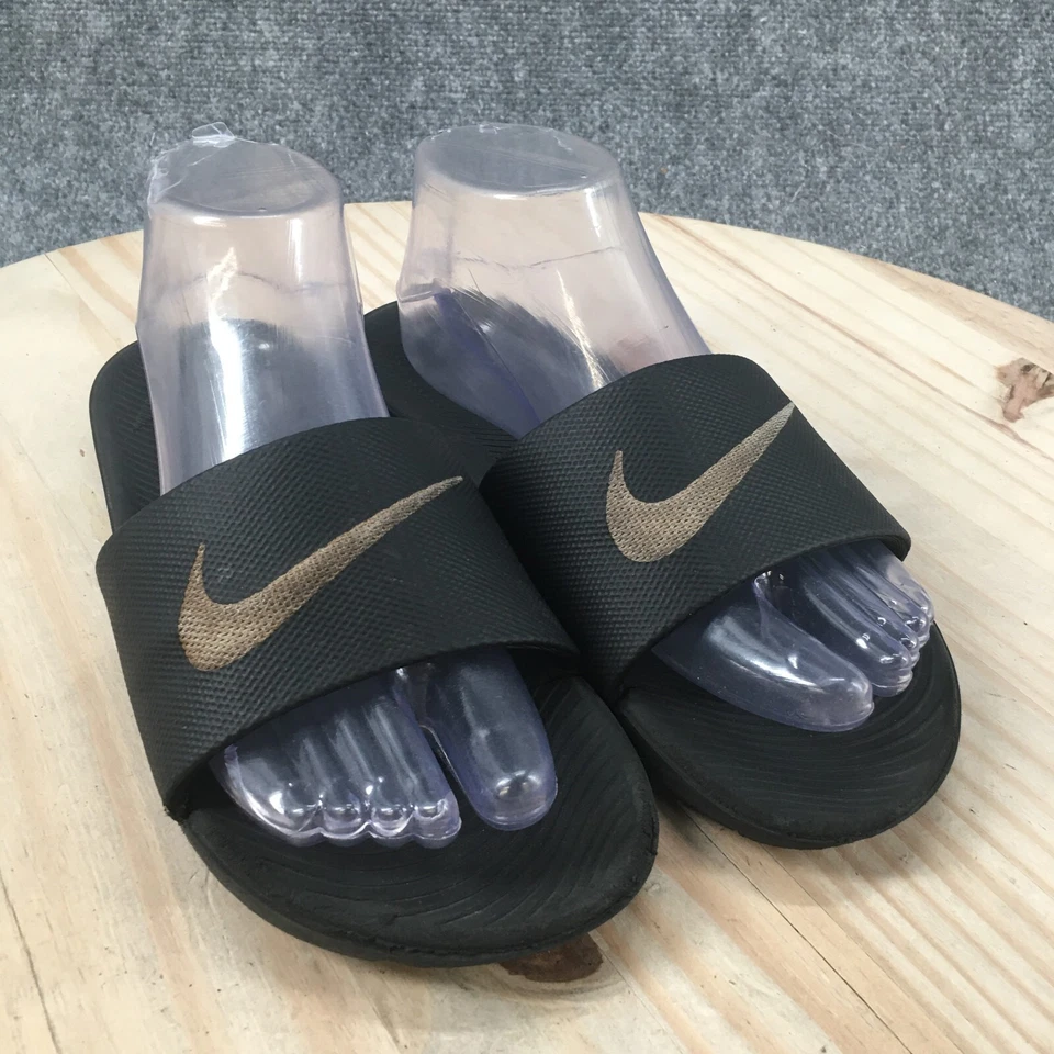 Sandalias Nike juveniles 5 para mujer 6,5 Kawa Slide planas cómodas 819352-001 negras sin cordones Foto 3 de 4