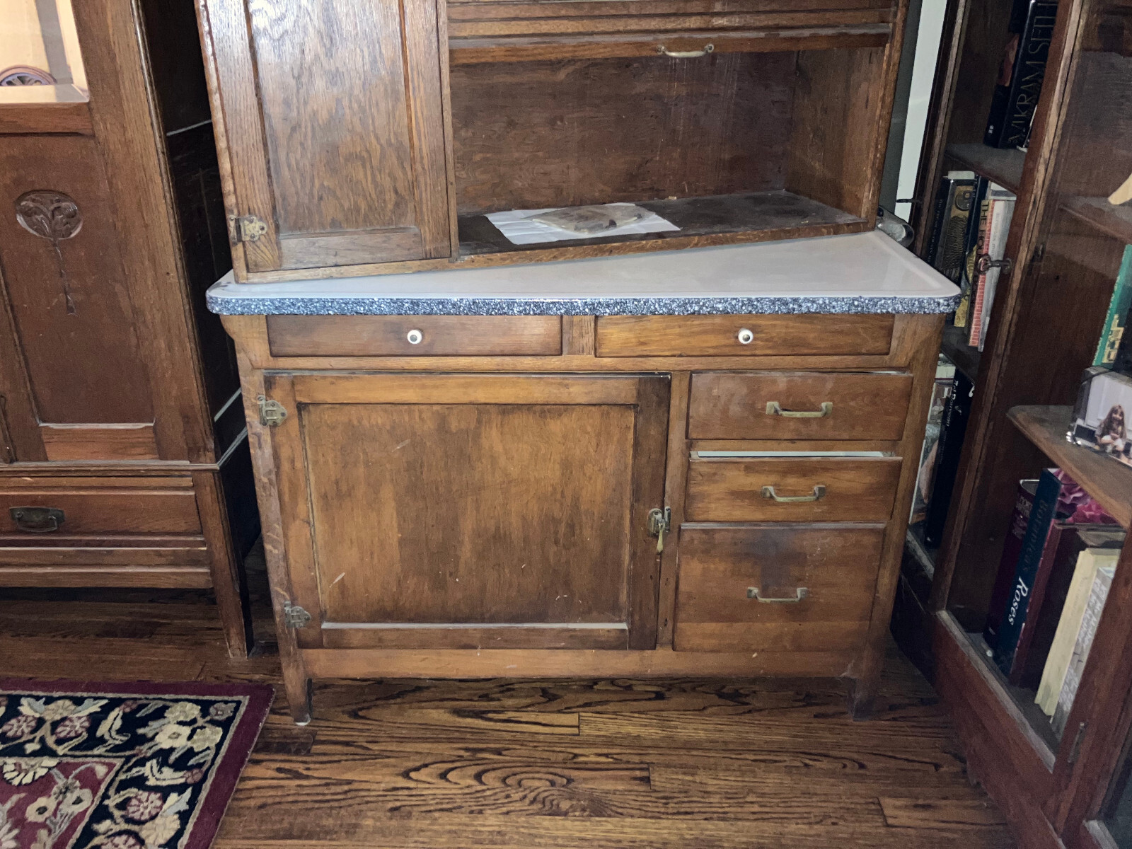Vintage Sellers Kitchen "Kitcheneed", tambour and stained glass