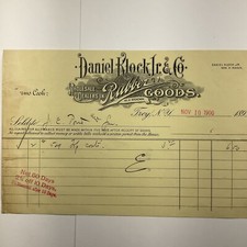 1900 Troy, New York Daniel Klock, Jr. Rubber Goods Antique Bill Head Receipt