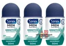 3 Sanex Men SENSITIVE Anti irritation Anti Perspirant Roll On Deodorant 50ml