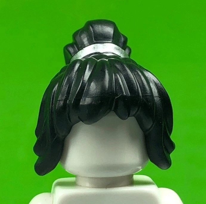 LEGO Black Long Hair with Bangs Tied in Two Ponytails at Front