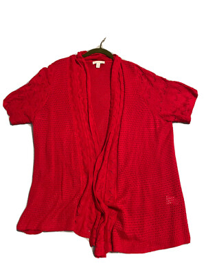 WESTPORT 1962 Plus SZ 2X ~ SS Open Front Layering Sweater Top ~ Red - Preowned