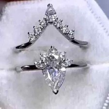 2.00Ct Pear Cut Engagement Bridal Ring Lab Created Diamond 14K White Gold Plated