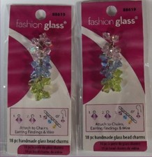 Handmade Glass Charms - Jewelry Making - 2 packs  36 beads - pink green blue