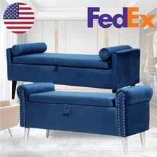 47" Rivet Ottoman Rolled Arm Storage Footstool Velvet Bench for Living Room Home