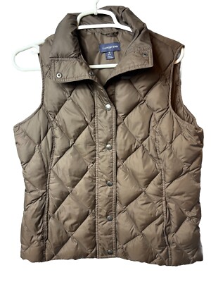 Lands End Woman s Vest Size S (6-8) Sleeveless Brown Snap Up Nylon Puffer Winter
