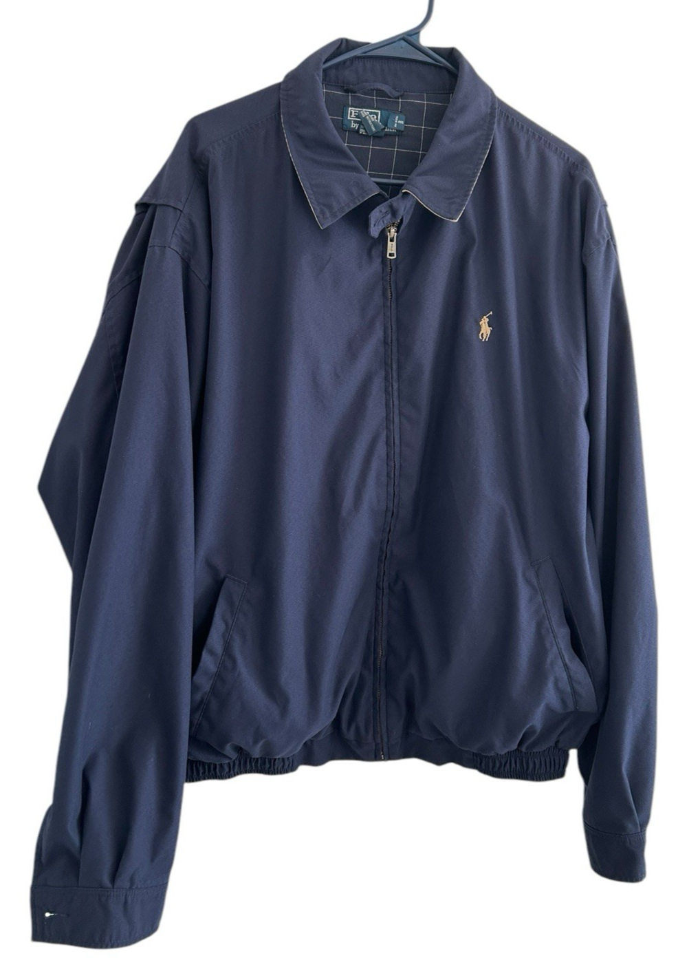 Polo Ralph Lauren Giacca Uomo 2XL Blu Navy Full Zip Foderata Beige Pony Bomber