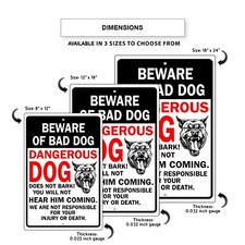 Beware Of Bad Dog Dangerous Dog Does Not Bark No Trespassing Aluminum Metal Sign