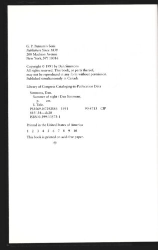 Summer of Night Dan Simmons (Hyperion) Erstausgabe/Erstdruck Fein/Fein - Bild 3 von 5