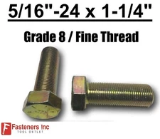 5/16-24 x 1-1/4" (FT) Hex Bolt Yellow Zinc Plated Grade 8 Cap Screw Fine Thread