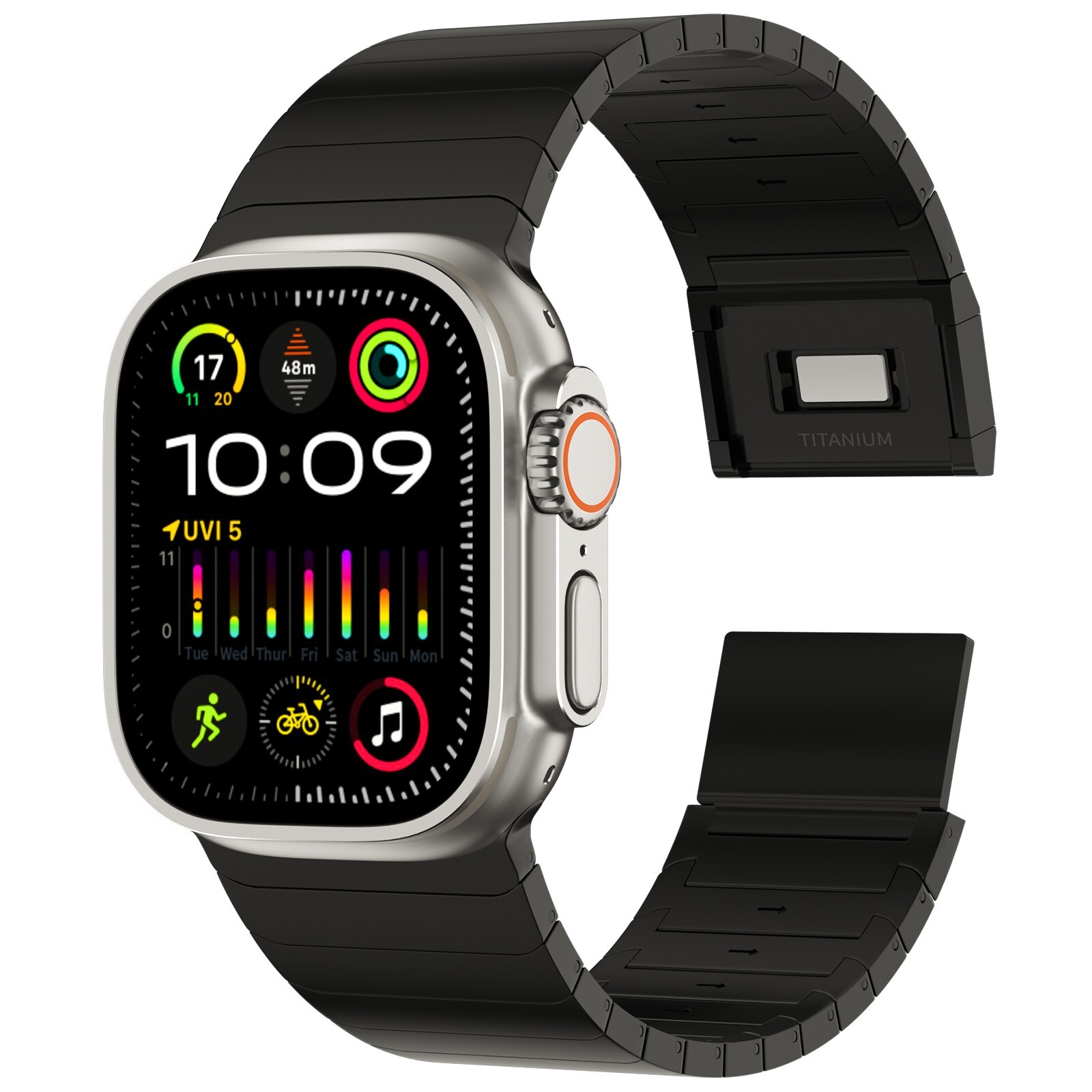 26mm Wide Full Titanium Watch Band with Magnetic Clasp for Apple Watch Black
