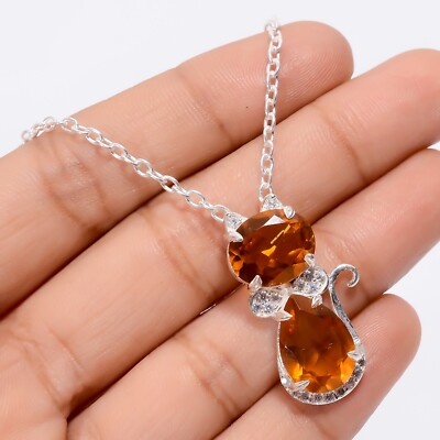 Natural Citrine Zircon Gemstone Pendant Handmade Jewelry Gift For Her FY