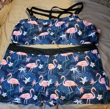 NEW WOMENS 2 PIECE TANKINI SWIM SUIT PLUS SZ 24W Flamingo Print