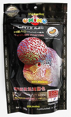 M x 100 g. Best Okiko Platinum Flowerhorn Cichlid Fish Head Huncher Color Faster