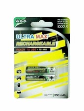 2 x UltraMax AAA 350mAh Rechargeable Ni-MH Batteries HR03 LR03 R03 MICRO MN2400 2.40 per battery